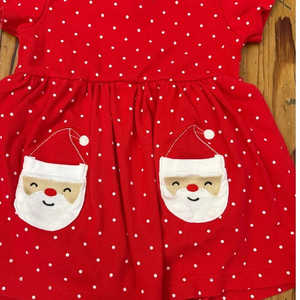 Carter's Bodysuit Dress Girls Red Polka Dot Santa Pockets SIZE 9m